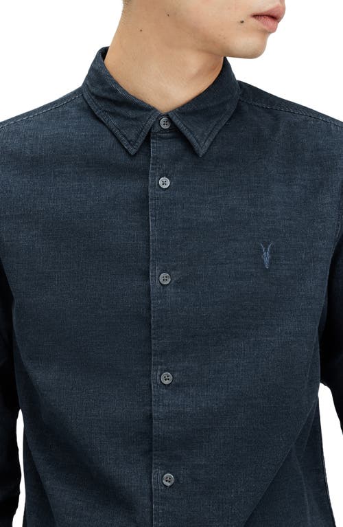 Allsaints Lorella Textured Ramskull Slim Fit Shirt In Marine Blue
