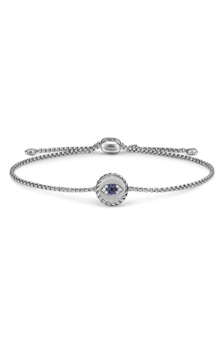 David Yurman Cable Collectibles Evil Eye Bracelet in Sterling Silver with Light Blue Sapphires, Black Diamonds and Diamonds, 11mm, Main, color, Silver Pave