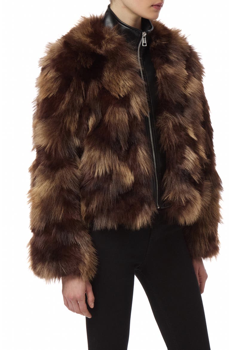 Lillet Patchwork Faux Fur Bomber Jacket, Alternate, color, NOIR/ BROWN MULTI
