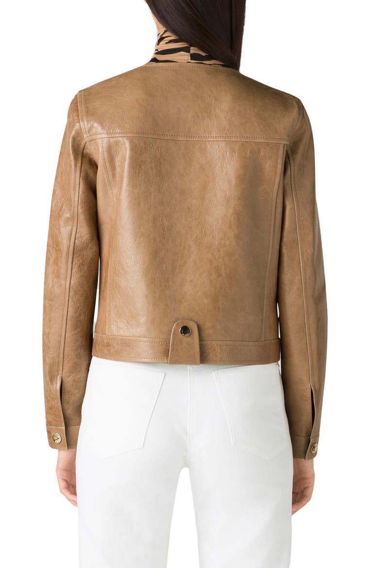 Snap Detail Leather Jacket, Alternate, color, CAMEL