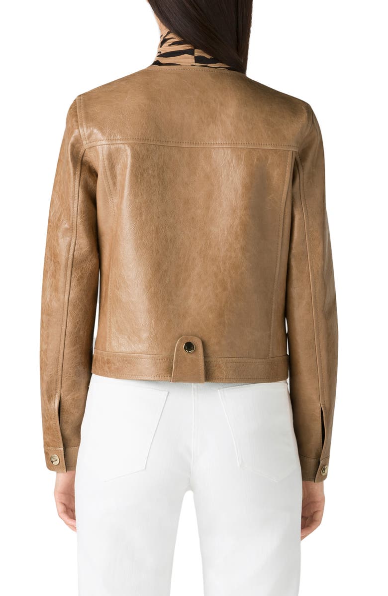 St. John Collection Snap Detail Leather Jacket, Alternate, color, 