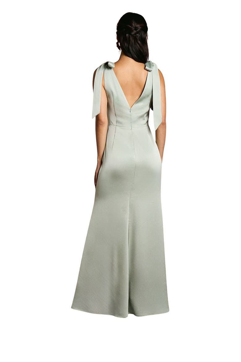 Petite Satin Back Maxi Bridesmaid Dress, Alternate, color, Sage