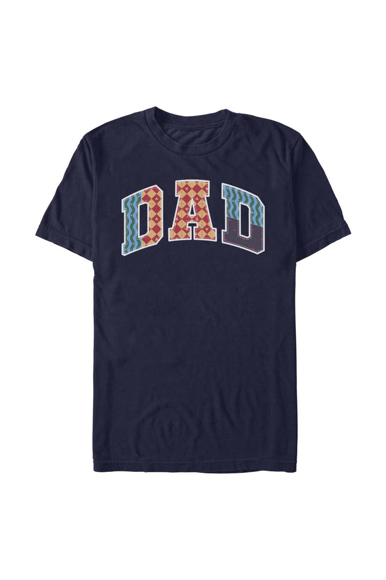 Men's Mickey & Friends Dad Colorful Patchwork  Graphic T-Shirt, Main, color, Navy Blue