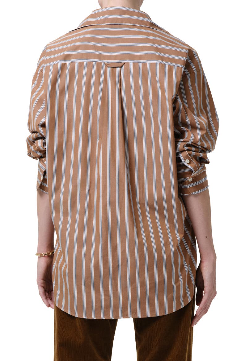 Thea Striped Boyfriend Shirt, Alternate, color, COPPER STRIPE ORGANIC BROWN