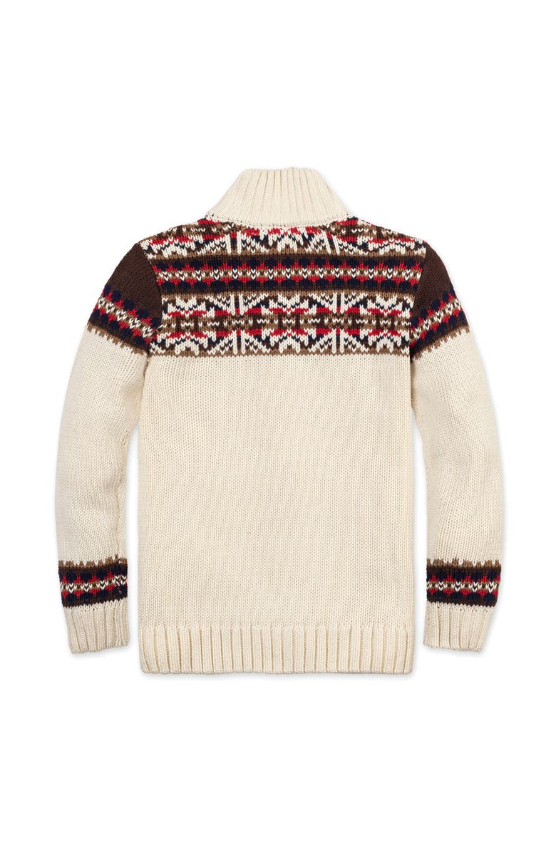 Hope & Henry Kids' Organic Long Sleeve Full Zip Mock Neck Intarsia Sweater, Alternate, color, Ivory Fireside Geo
