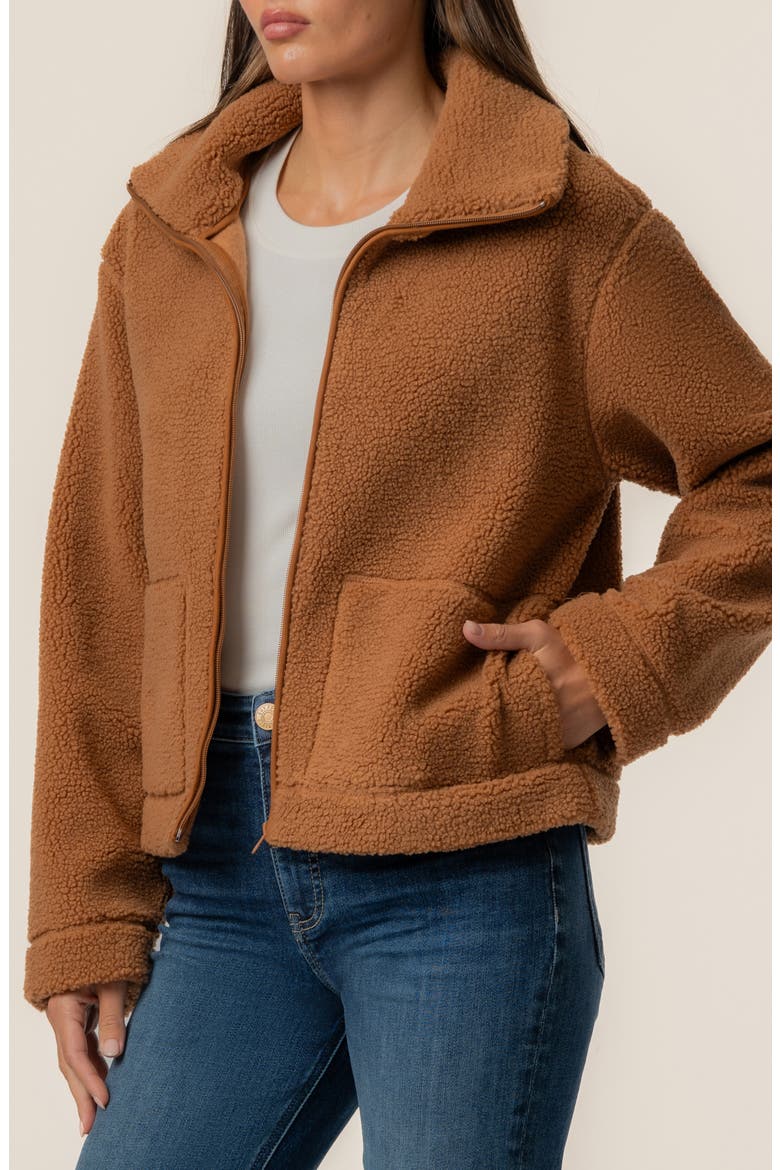 Dena Faux Shearling Zip Jacket, Alternate, color, CAMEL