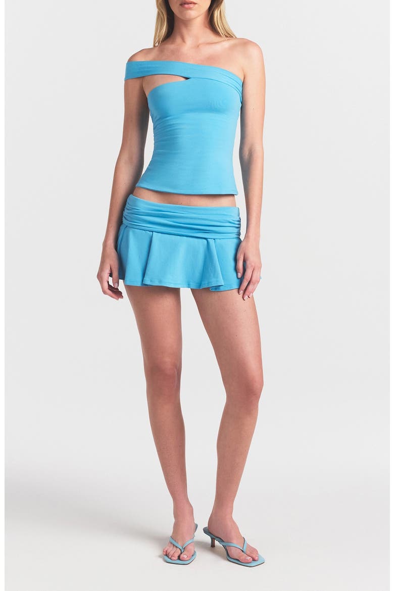 Foldover Cotton Blend Jersey Miniskort, Main, color, WATER