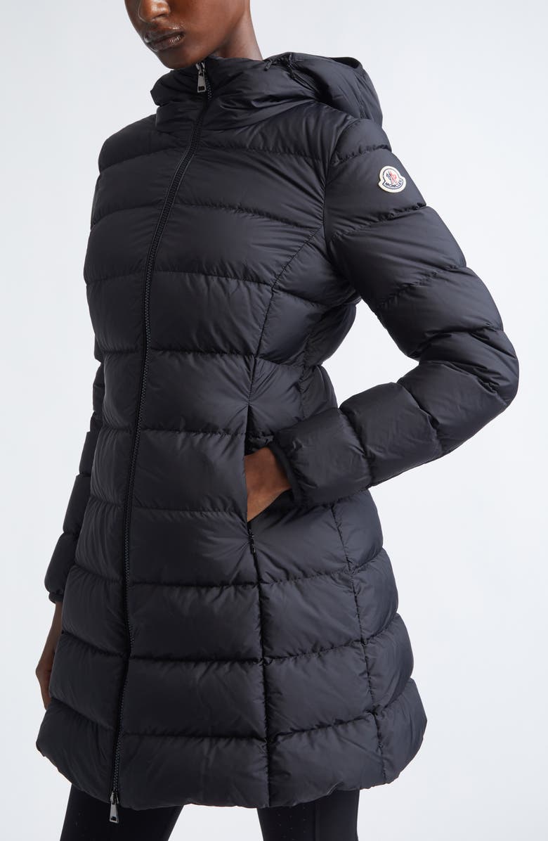 Moncler Gie Water Resistant Down Long Coat, Alternate, color, Black