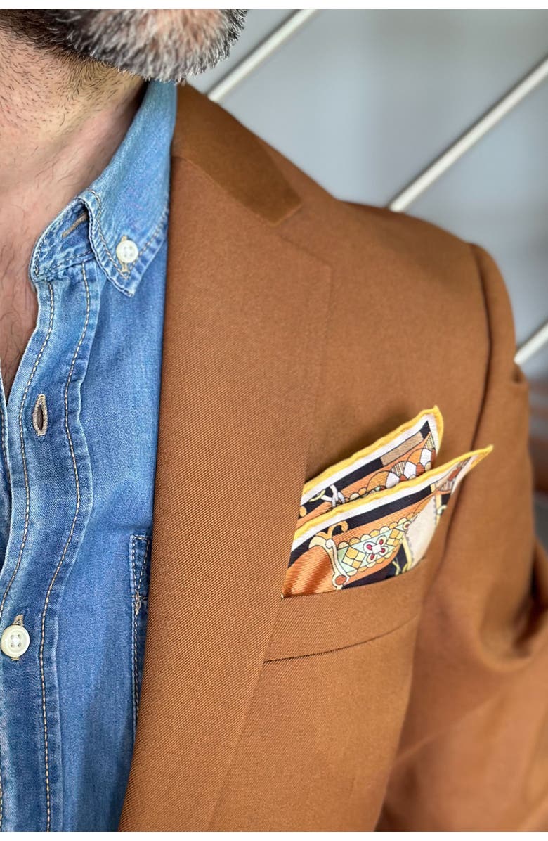 Elizabetta Like Clockwork - Silk Pocket Square for Men, Alternate, color, Beige