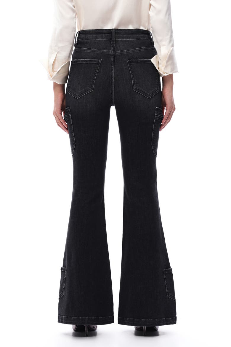 High Waist Flare Cargo Jeans, Alternate, color, BLACK