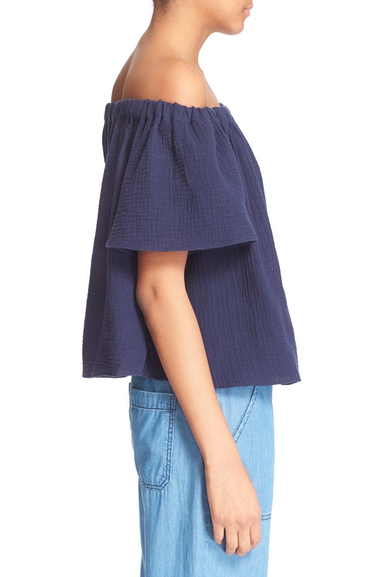 Off the Shoulder Cotton Top, Alternate, color, NAVY