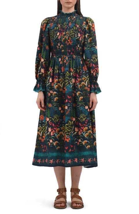 Aurnia Floral Long Sleeve Midi Dress