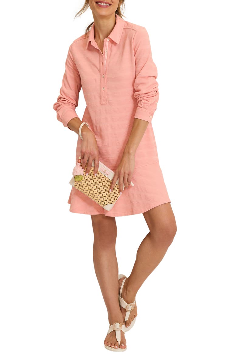 Dot Jacquard Ruffle Hem Long Sleeve Dress, Main, color, CORAL PINK