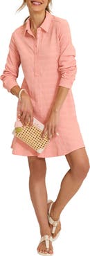 Tommy Bahama Dot Jacquard Ruffle Hem Long Sleeve Dress