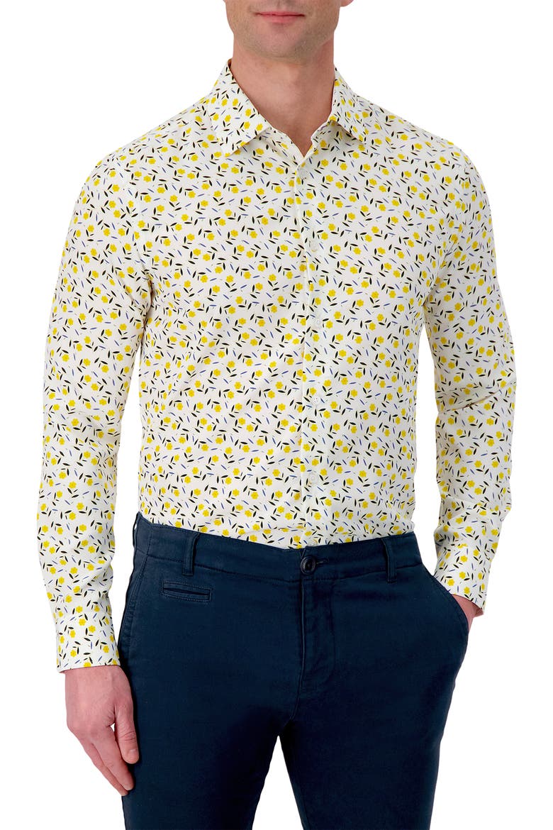 Slim Fit Floral Performance Dress Shirt, Main, color, 01 WHITE