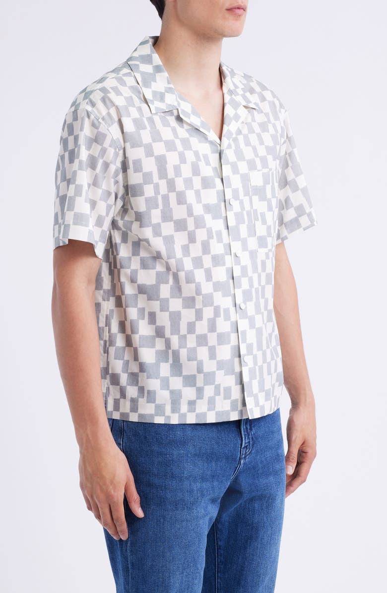 FRAME Geometric Print Lyocell & Cotton Camp Shirt, Alternate, color, Grey Blue Multi