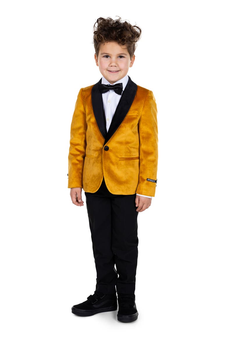 Kids' Gold Velvet Dinner Jacket, Alternate, color, GOLD