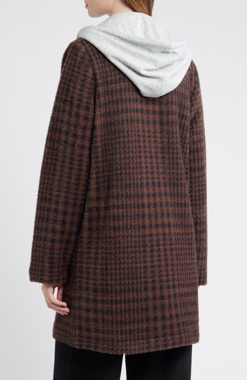 Thread & Supply Plaid Coat With Bib Hoodie In Brown