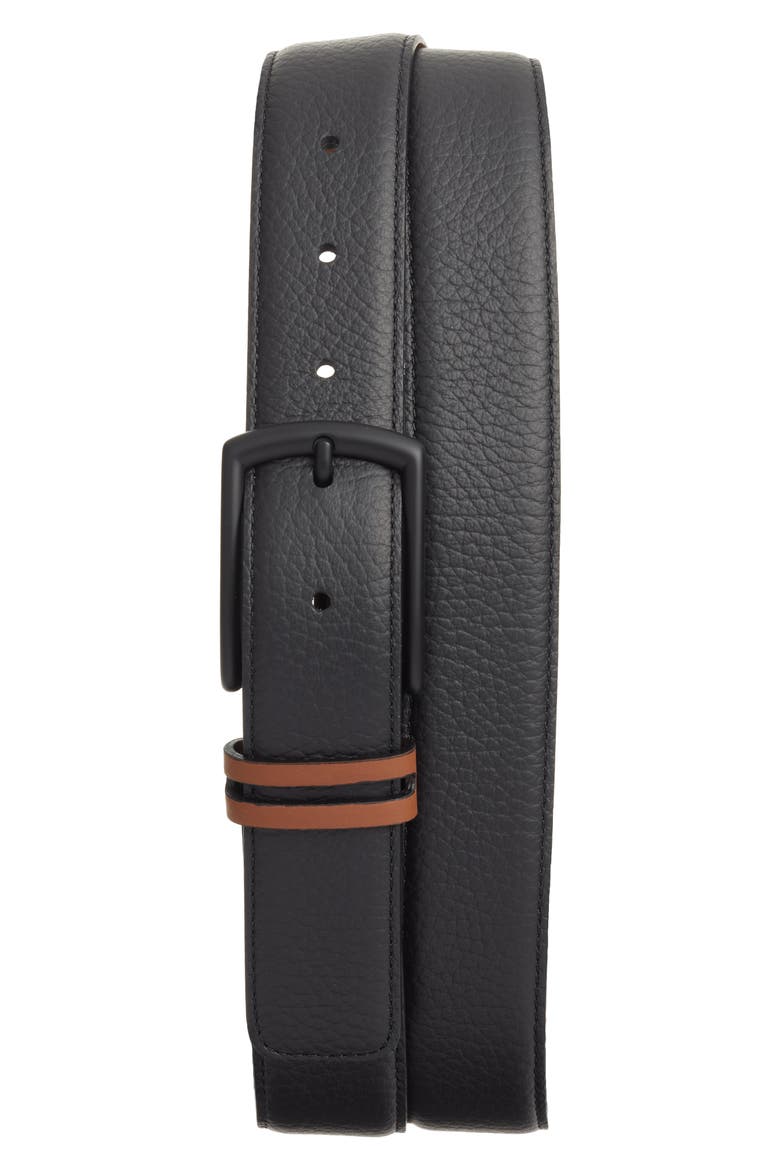 Reversible Casual Signifier Deerskin Belt, Main, color, BLACK