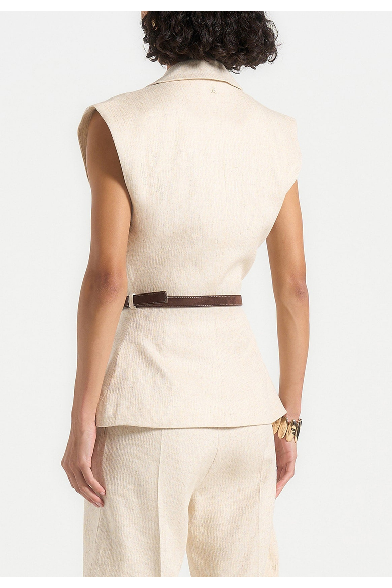 Linda Linen Wide Shoulder Cinched Waistcoat, Alternate, color, Natural