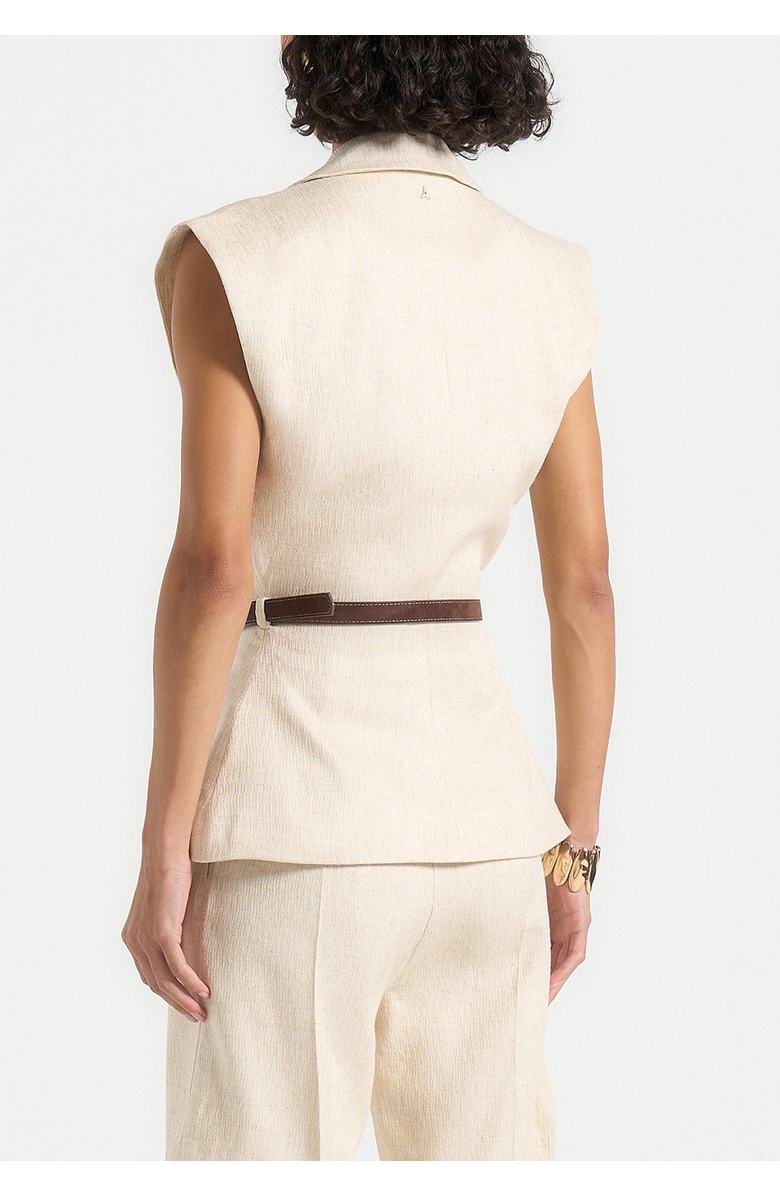 Manière De Voir Linda Linen Wide Shoulder Cinched Waistcoat, Alternate, color, Natural