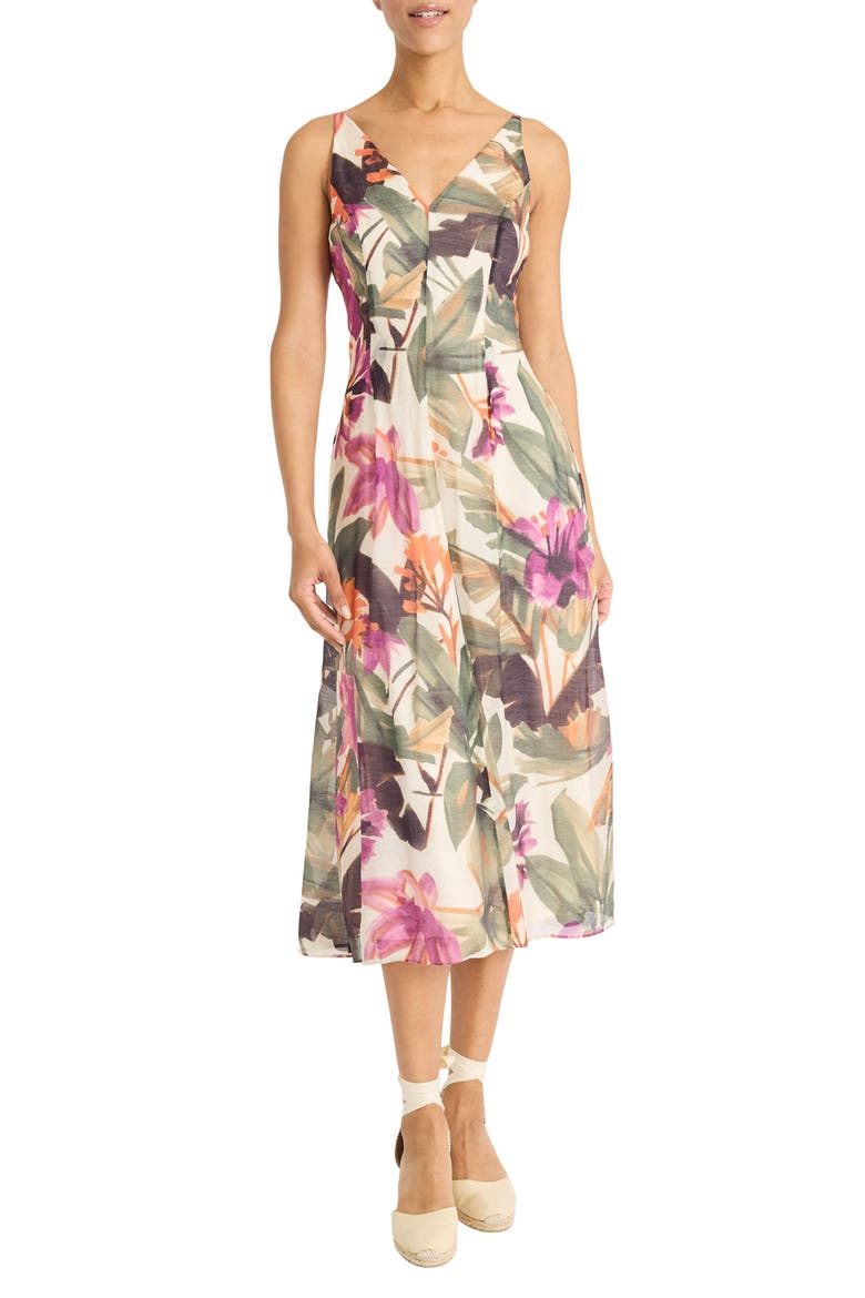 Floral Sleeveless A-Line Midi Dress, Main, color, ATLAS IVORY/ BERRY