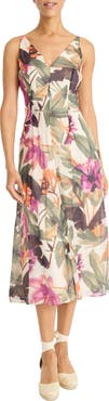 Maggy London Floral Sleeveless A-Line Midi Dress