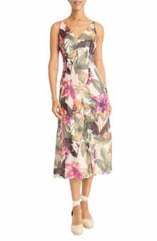 Maggy London Floral Sleeveless A-Line Midi Dress