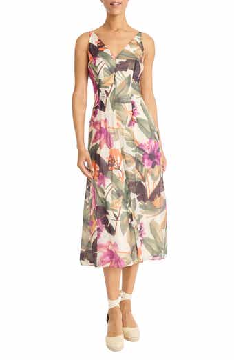 Maggy London Floral Sleeveless A-Line Midi Dress
