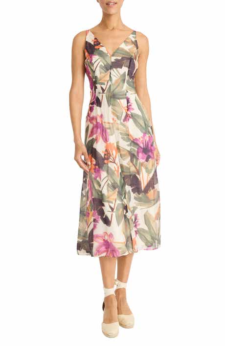 Maggy London Floral Sleeveless A-Line Midi Dress
