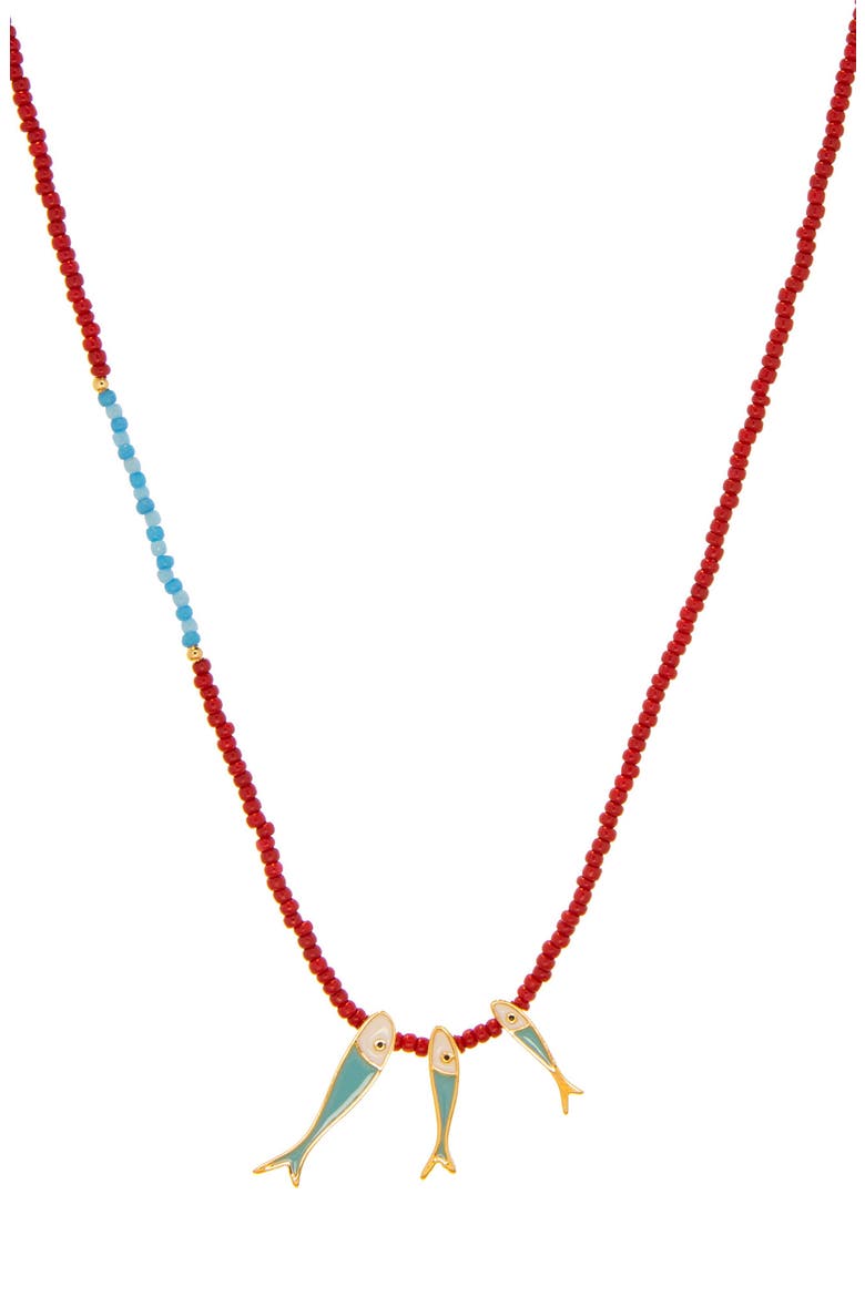 Brookie Fish Beaded Necklace, Main, color, CORAL