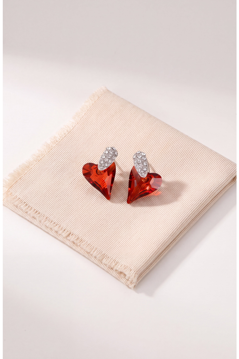 Dangle Crystal Heart Earrings, Alternate, color, Red