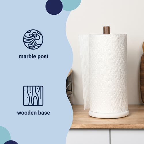 Happimess Avery Modern Classic Metal With Non Slip Weighted Marble Base Paper Towel Holder In Brown