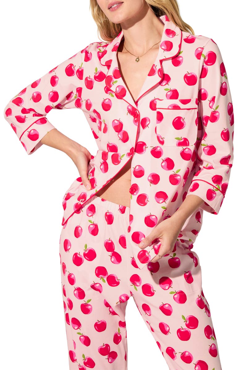 BedHead Pajamas Print Long Sleeve Stretch Organic Cotton Jersey Crop Pajamas, Alternate, color, An Apple A Day