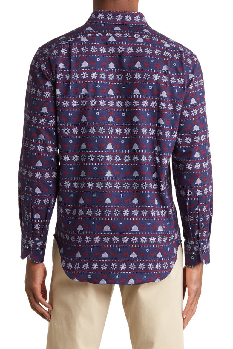 Holiday Print Button-Down Shirt, Alternate, color, NAVY/ RED