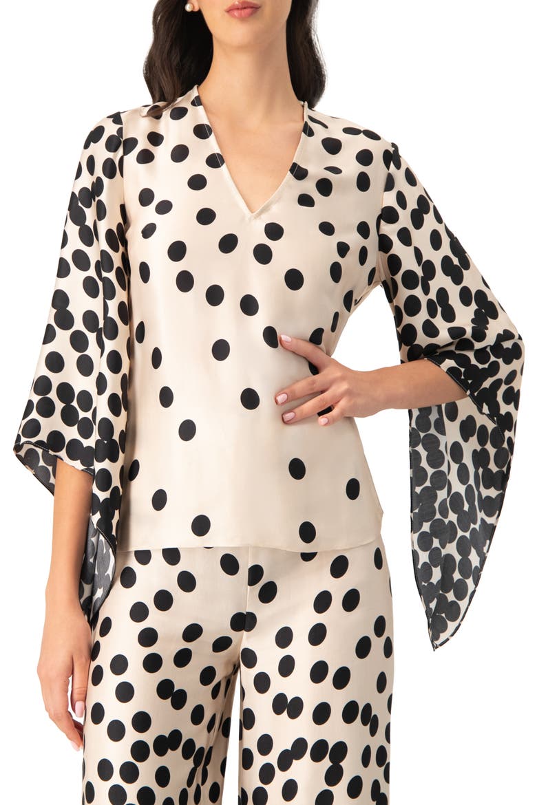 Polka Dot V-Neck Blouse with Wide Sleeves, Main, color, Natural