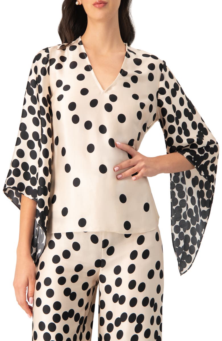 IVONNE Polka Dot V-Neck Blouse with Wide Sleeves, Main, color, Natural