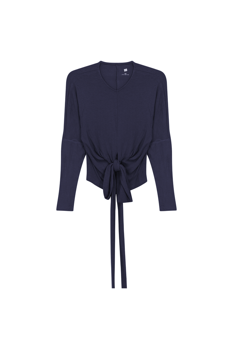 Ribbed Wrap Long Sleeve Stretch Top, Main, color, Navy