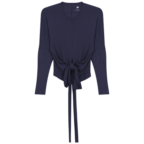 Ribbed Wrap Long Sleeve Stretch Top