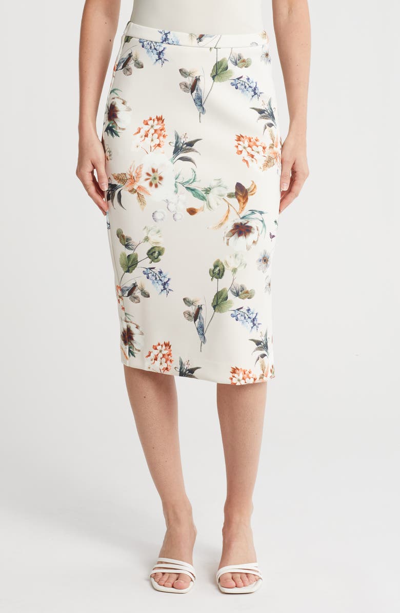 T Tahari Floral Scuba Pencil Skirt, Main, color,