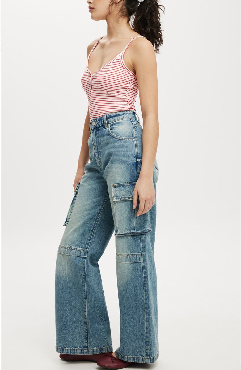 Cotton On Women's Curvy Cargo Wide Jean, Alternate, color, Canyon Blue