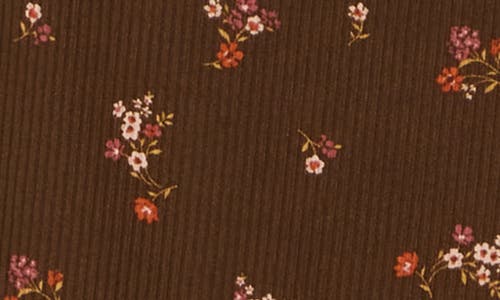 Go Couture Long Sleeve Sheath Dress In Brown Floral Rib Print