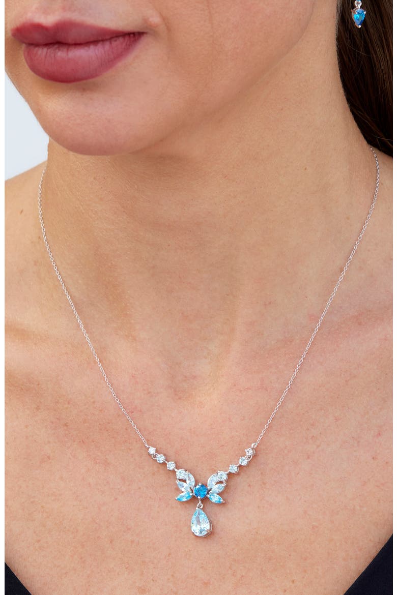 Lab Grown Sapphire Bow Pendant Necklace, Alternate, color, BLUE