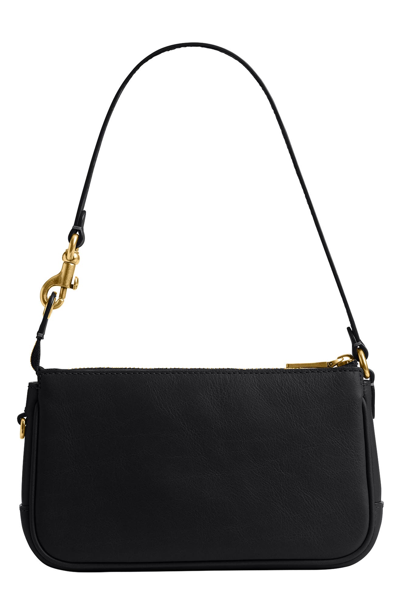 COACH Plaza 18 Natural Grain Leather Shoulder Bag, Alternate, color, Black