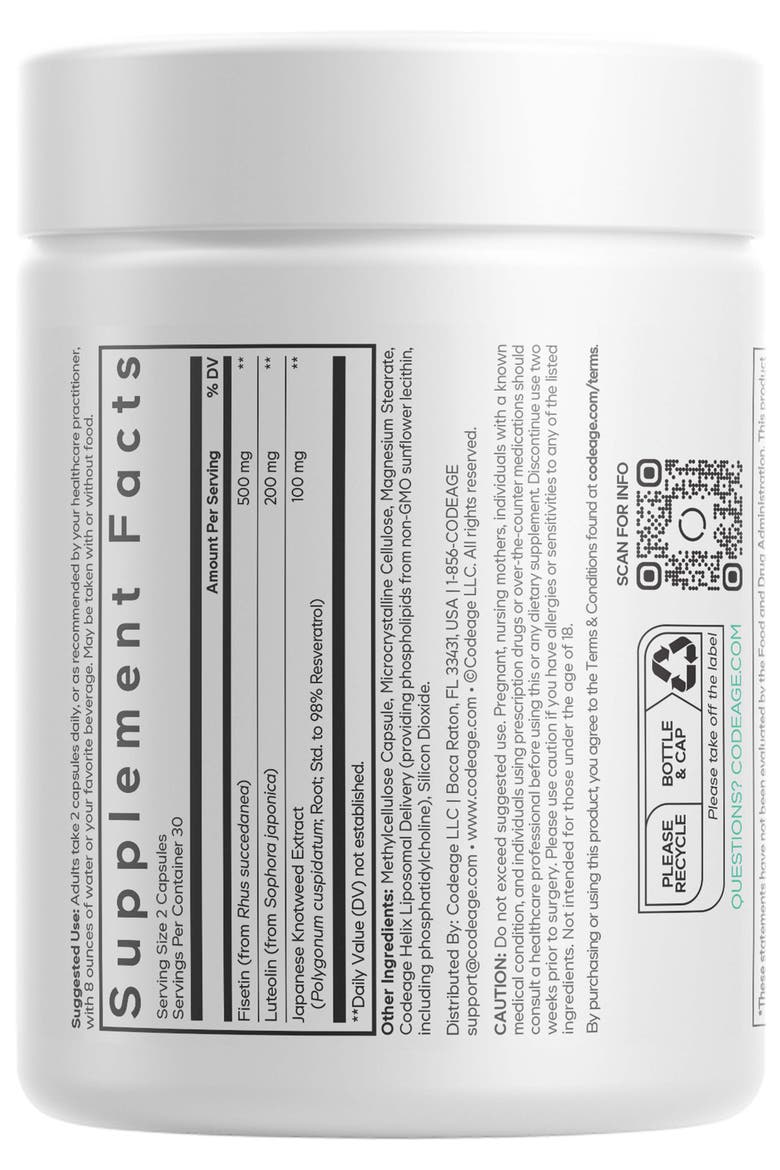 Liposomal Fisetin 500mg, Resveratrol, Luteolin, Polyphenol Flavonoids, Alternate, color, White