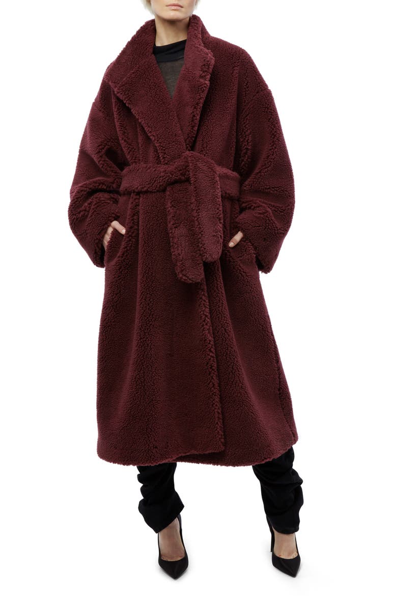 Subi Faux Fur Wrap Teddy Coat, Main, color, PLUM
