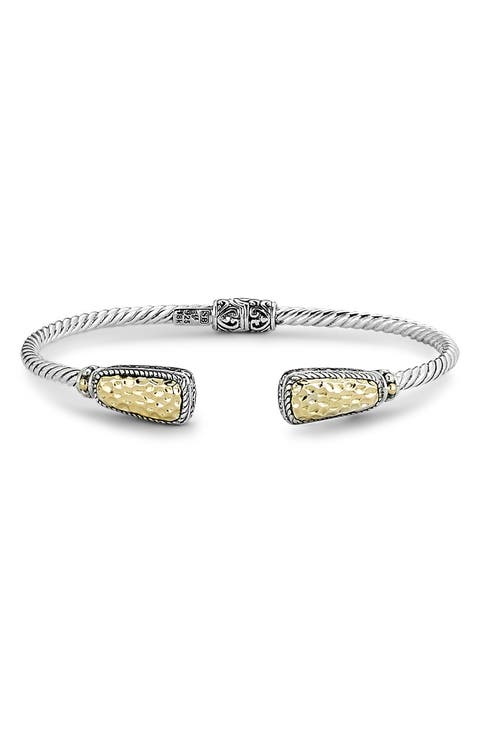 Sterling Silver & Hammered 18K Gold End Bangle