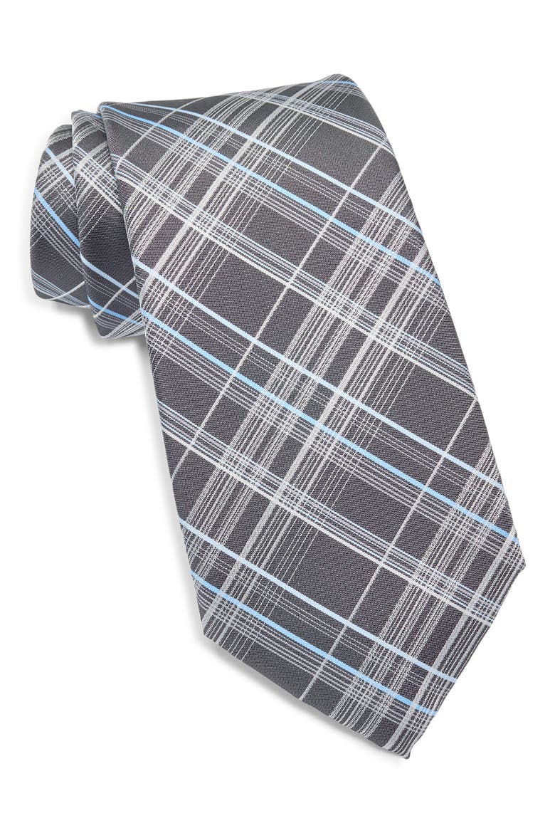 Walker Plaid Tie, Main, color, BLACK