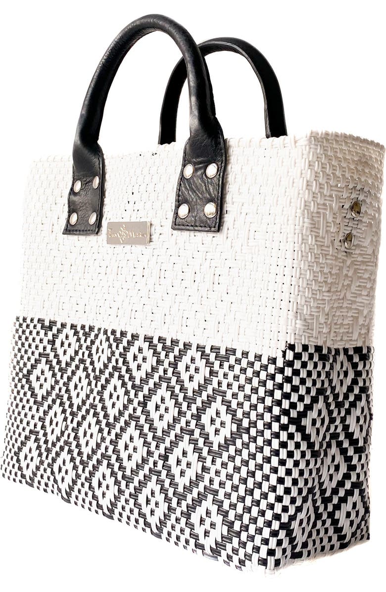 Tin Marin White Large Woven Crossbody Bag, Alternate, color, Black Leather Straps