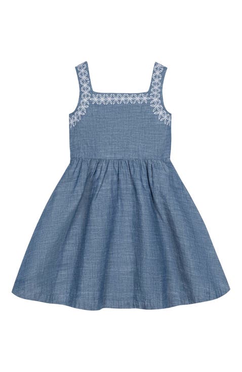 Girls' Organic Chambray Sundress with Embroidery, Toddler